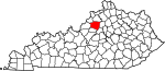 Map of Kentucky highlighting Shelby County